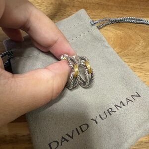 David Yurman Silver and Gold Cable Hoop Earrings